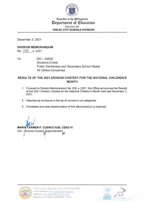 tarlac city schools division|Division Memoranda .